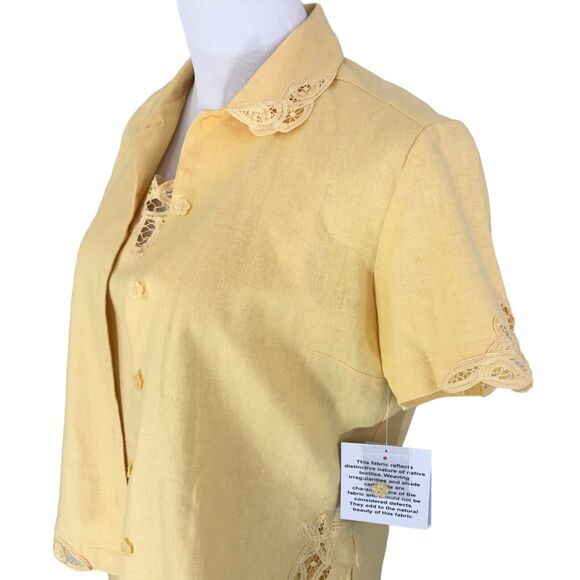 Erika Linen Midi Jacket Dress Button Front Jacket Blouse Eyelet Lace Trim - Picture 13 of 14